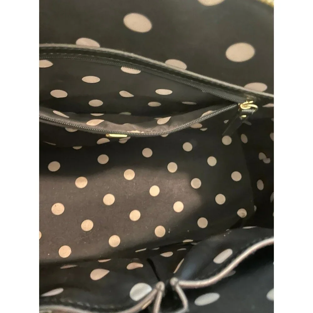 kate spade new york Black Pebbled Satchel Top Handle Bag Zip, Polka Dot Lining